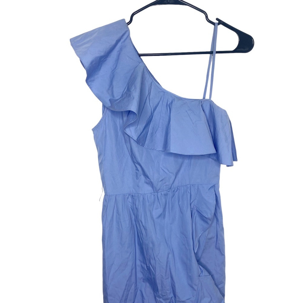 Sandro Ruffled One Shoulder Sky Blue Lover Dress party flirty lightweight cotton - Picture 3 of 8